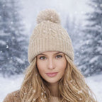 Knitted Beanie Hat with Pom Pom Fur Lining Warm Winter Hat for Women UK