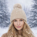 Knitted Beanie Hat with Pom Pom Fur Lining Warm Winter Hat for Women UK