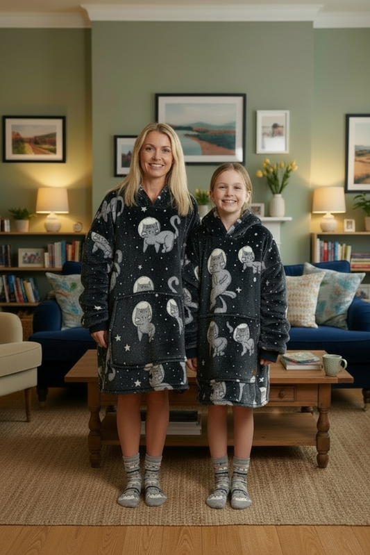 Adult/Youth Luminous Cat Hoodie Blanket & Socks