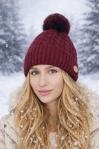 Knitted Beanie Hat with Pom Pom Fur Lining Warm Winter Hat for Women UK