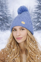 Knitted Beanie Hat with Pom Pom Fur Lining Warm Winter Hat for Women UK