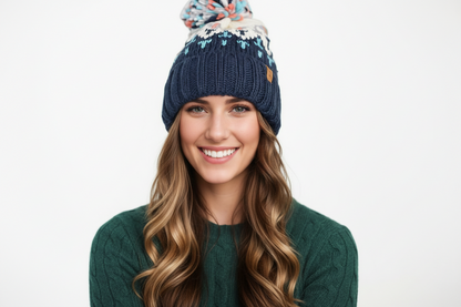 Woman's knitted winter beanie hat with pom pom-warm fair bobble hat