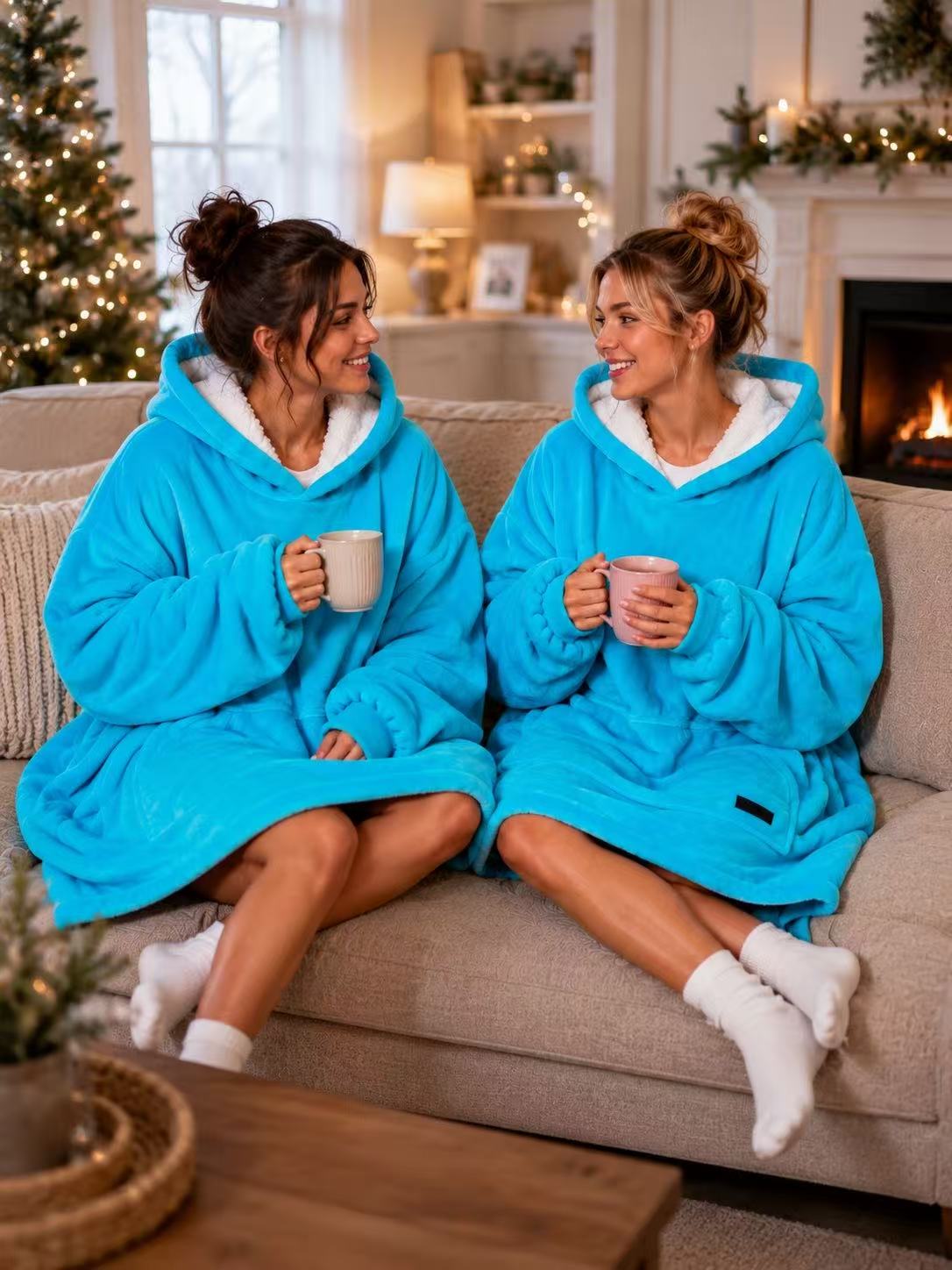 Aqua Blue Adult Oversized Blanket Hoodie