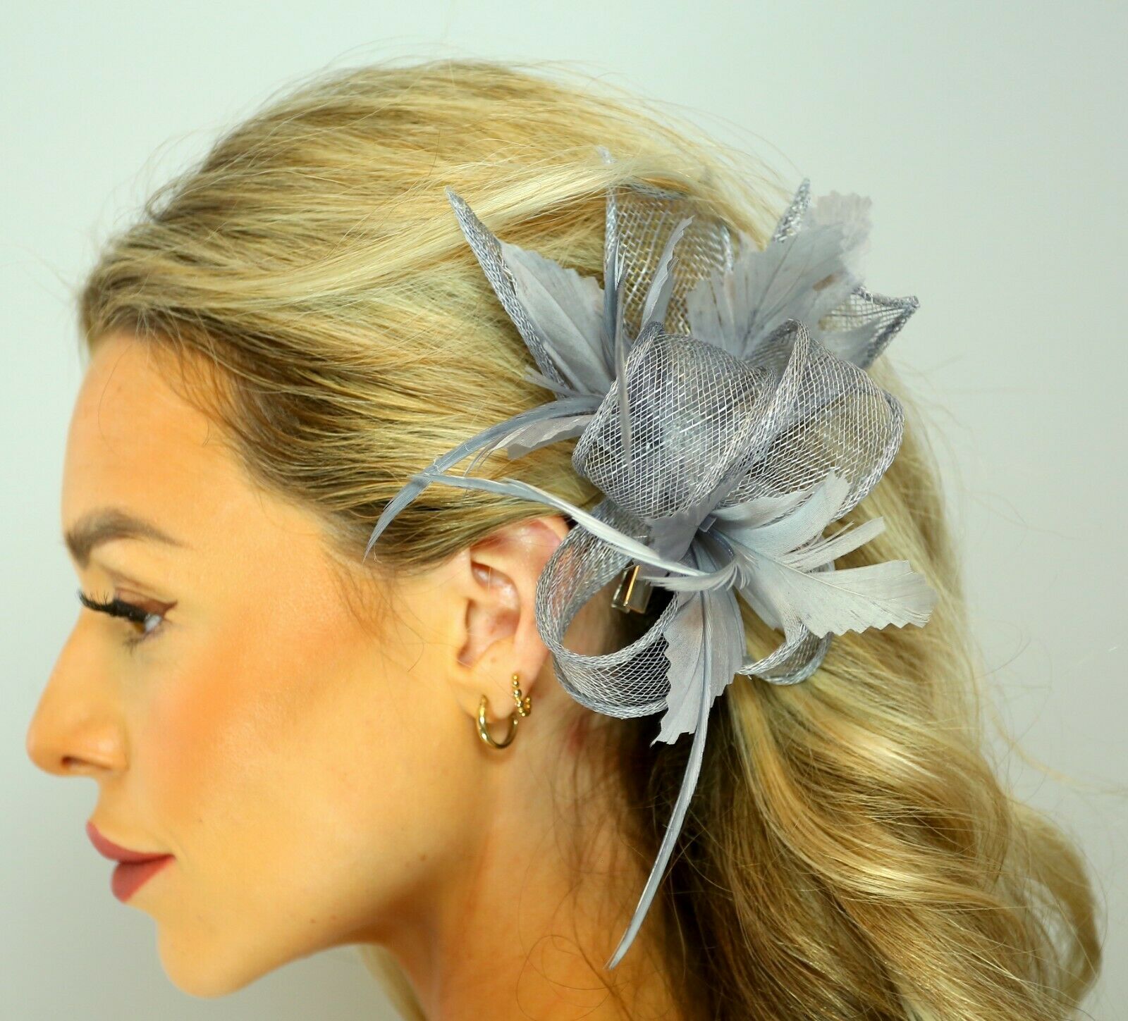 Small Bow Fascinator with Feather Flowers