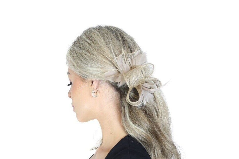 Small Bow Fascinator with Feather Flowers