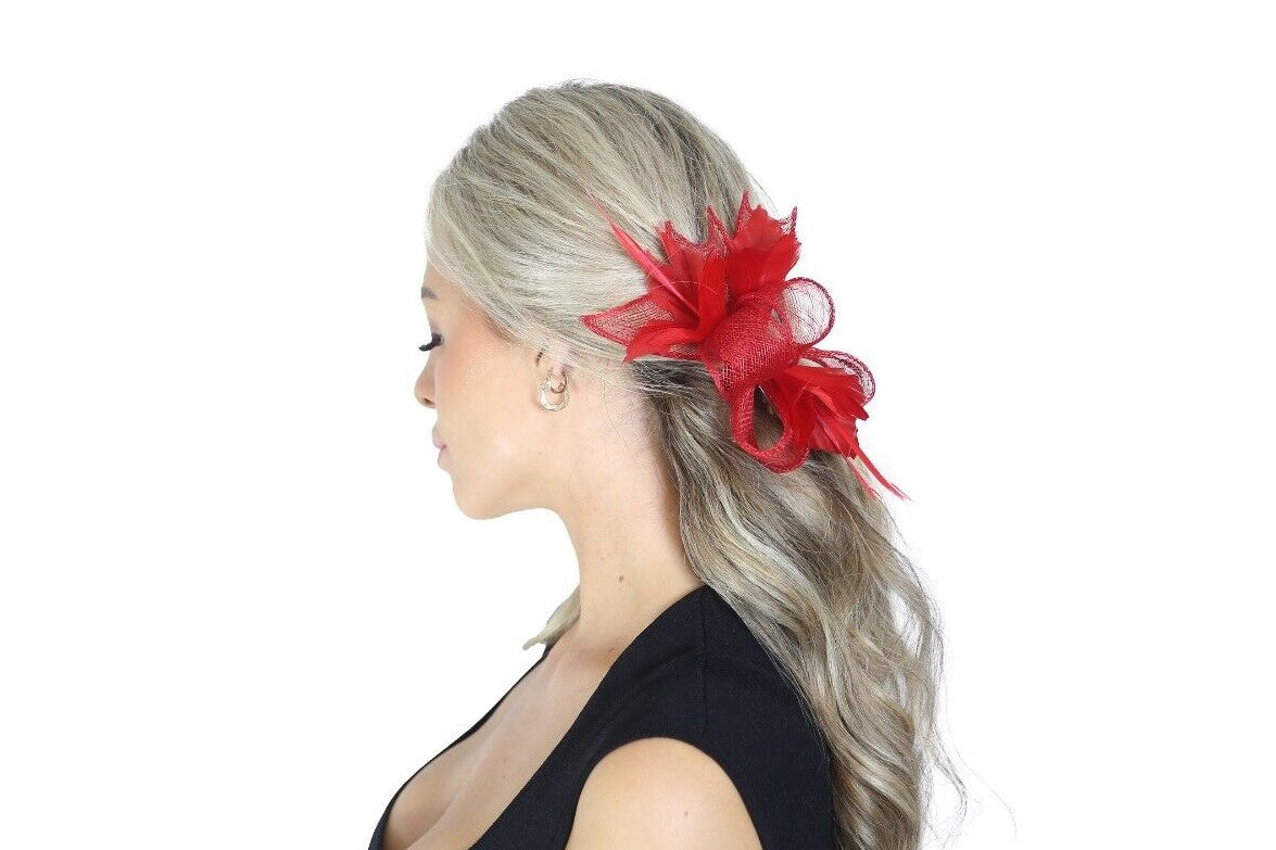 Small Bow Fascinator with Feather Flowers