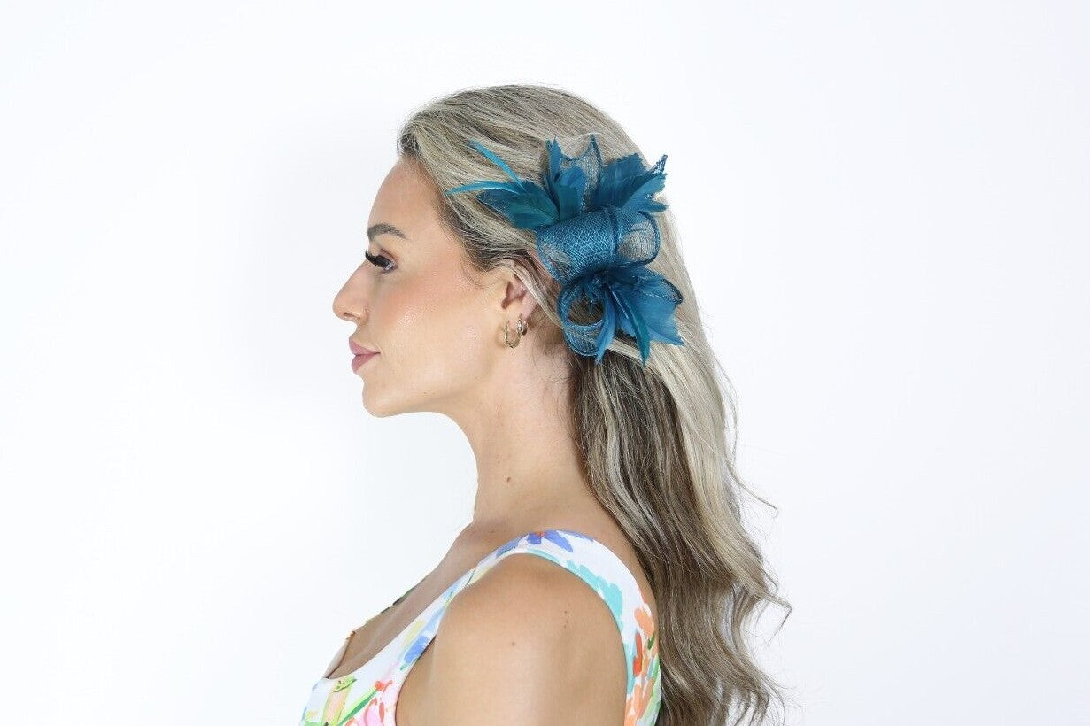 Small Bow Fascinator with Feather Flowers