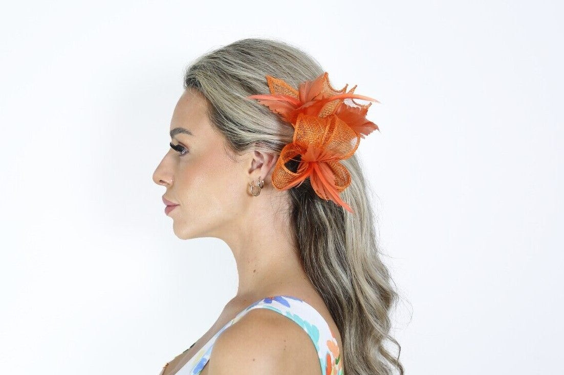 Small Bow Fascinator with Feather Flowers