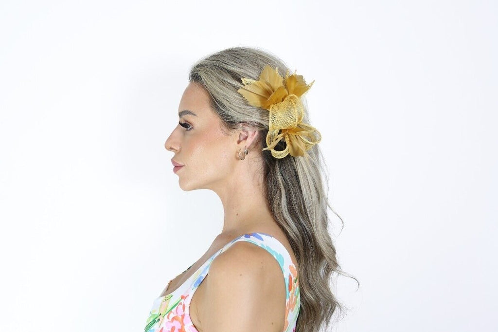 Small Bow Fascinator with Feather Flowers