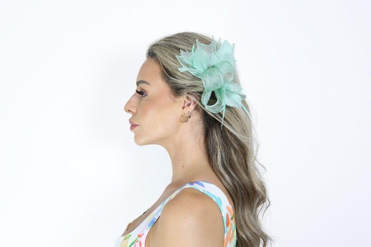 Small Bow Fascinator with Feather Flowers