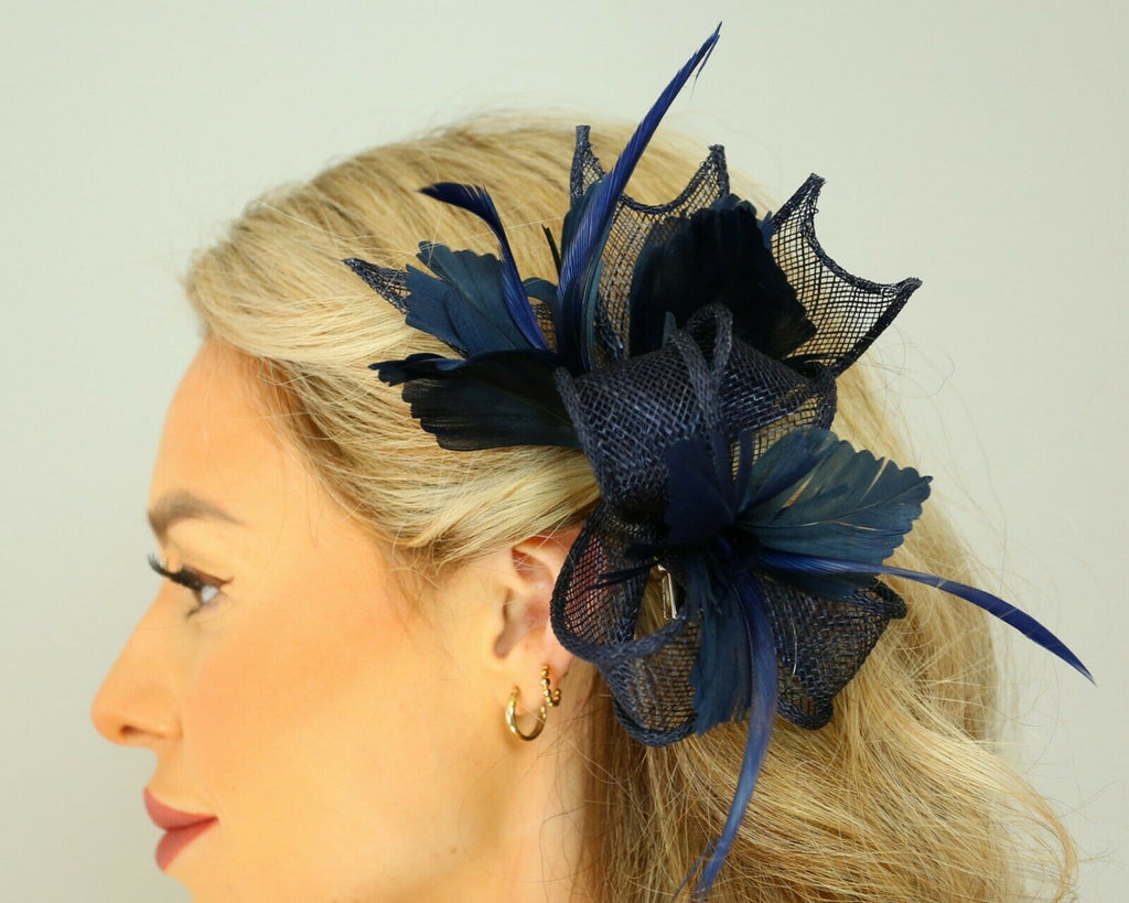 Small Bow Fascinator with Feather Flowers