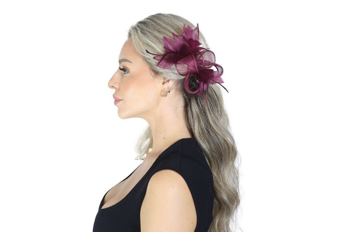 Small Bow Fascinator with Feather Flowers