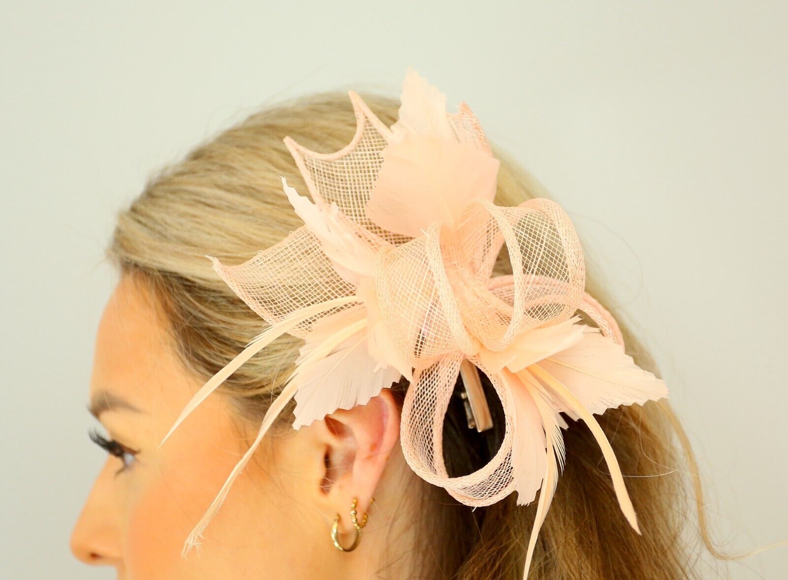 Small Bow Fascinator with Feather Flowers