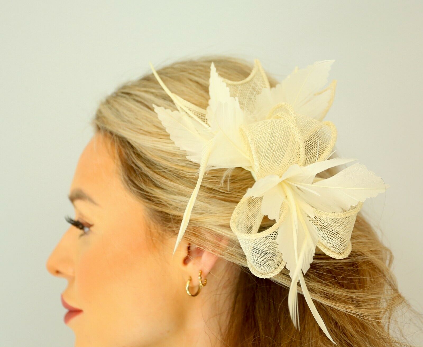 Small Bow Fascinator with Feather Flowers