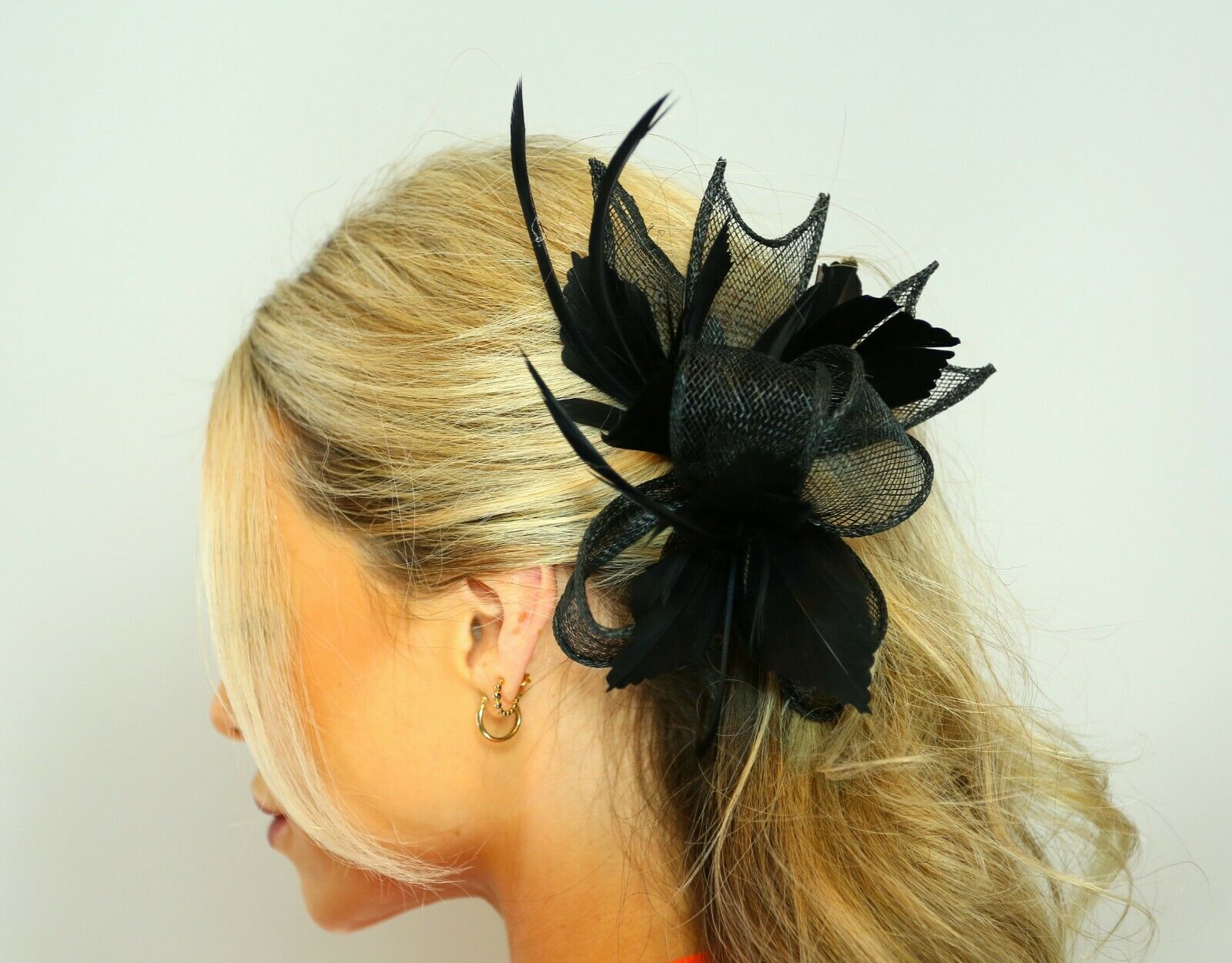 Small Bow Fascinator with Feather Flowers