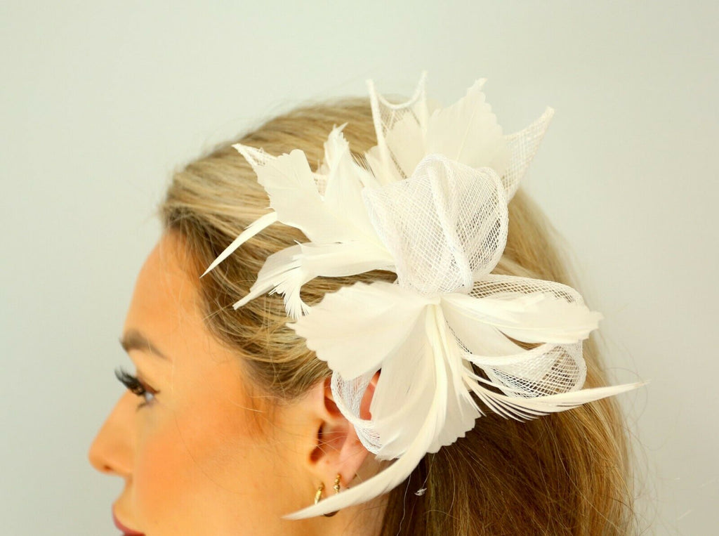Small Bow Fascinator with Feather Flowers