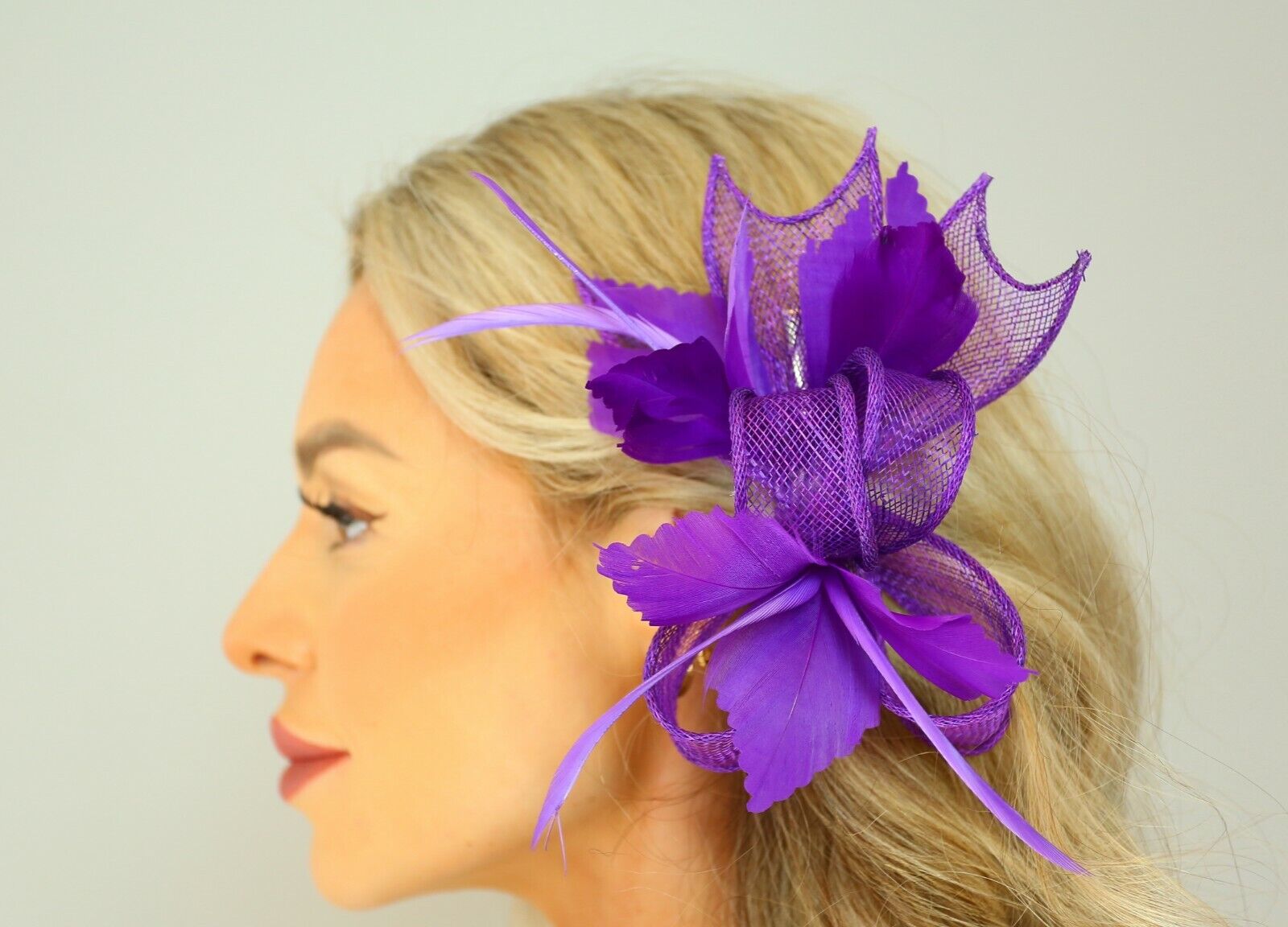 Small Bow Fascinator with Feather Flowers