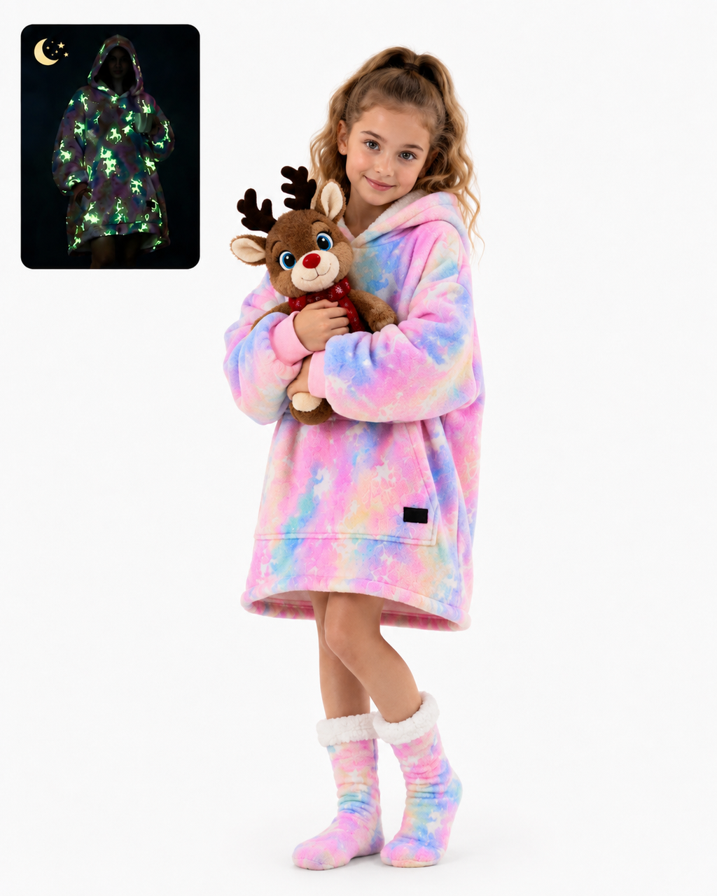 Glow in Dark Deer Kids’ Blanket Hoodie