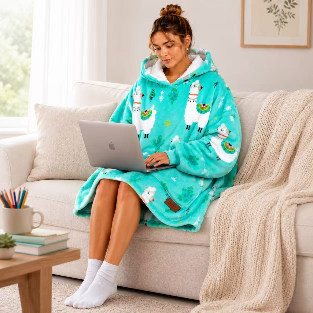 Llama Adult Oversized Blanket Hoodie