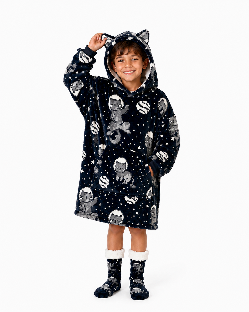 Luminous Cat Kids’ Blanket Hoodie