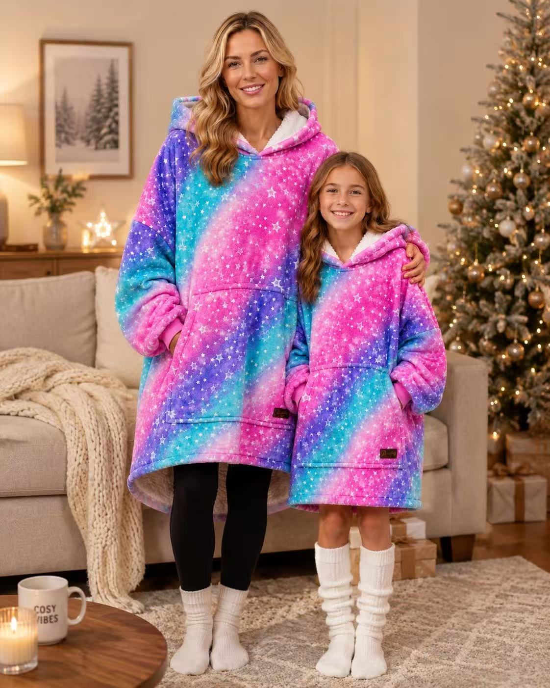 Rainbow Star Adult Oversized Blanket Hoodie