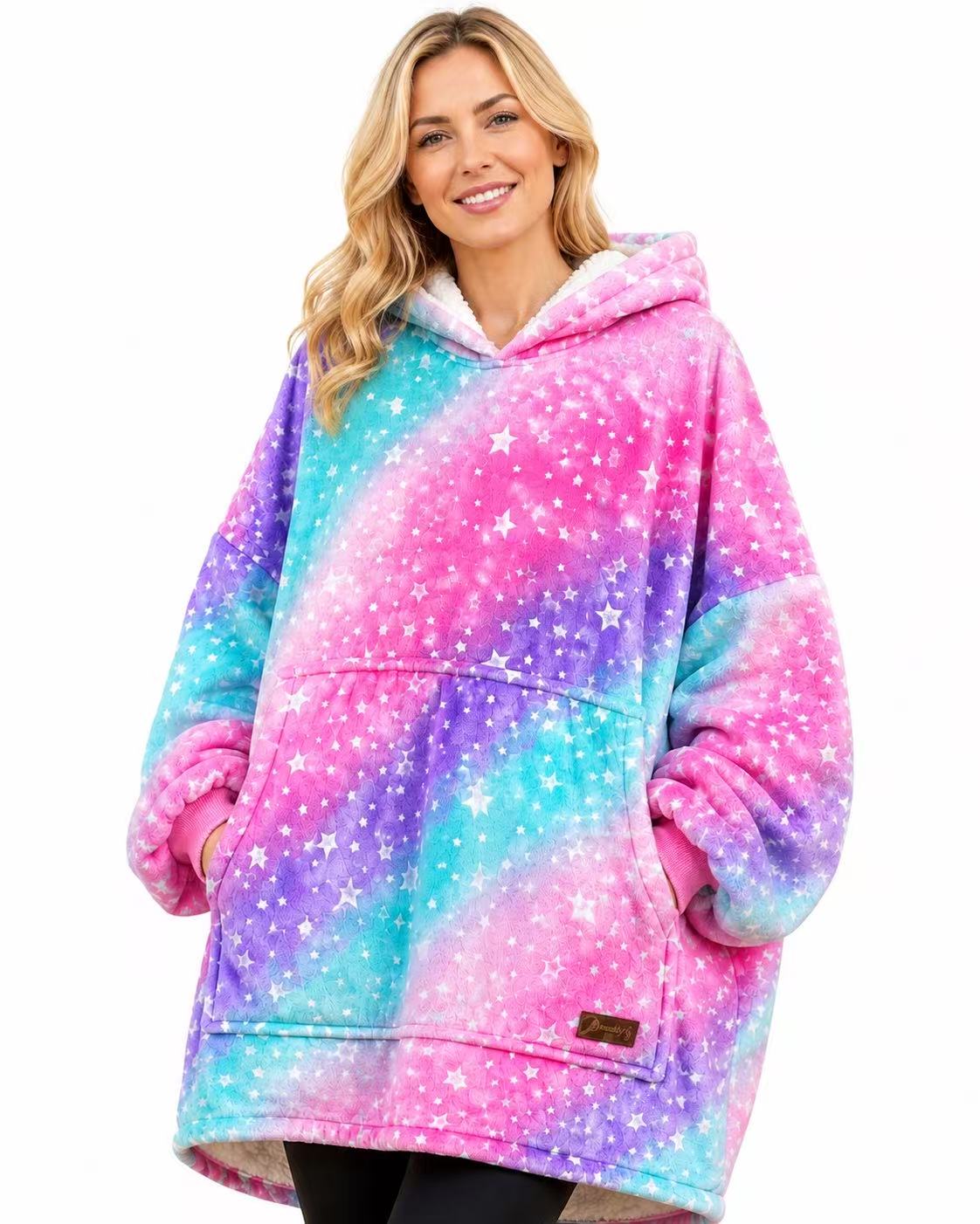 Rainbow Star Adult Oversized Blanket Hoodie