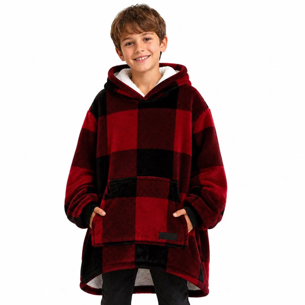 Red Check Kids’ Blanket Hoodie