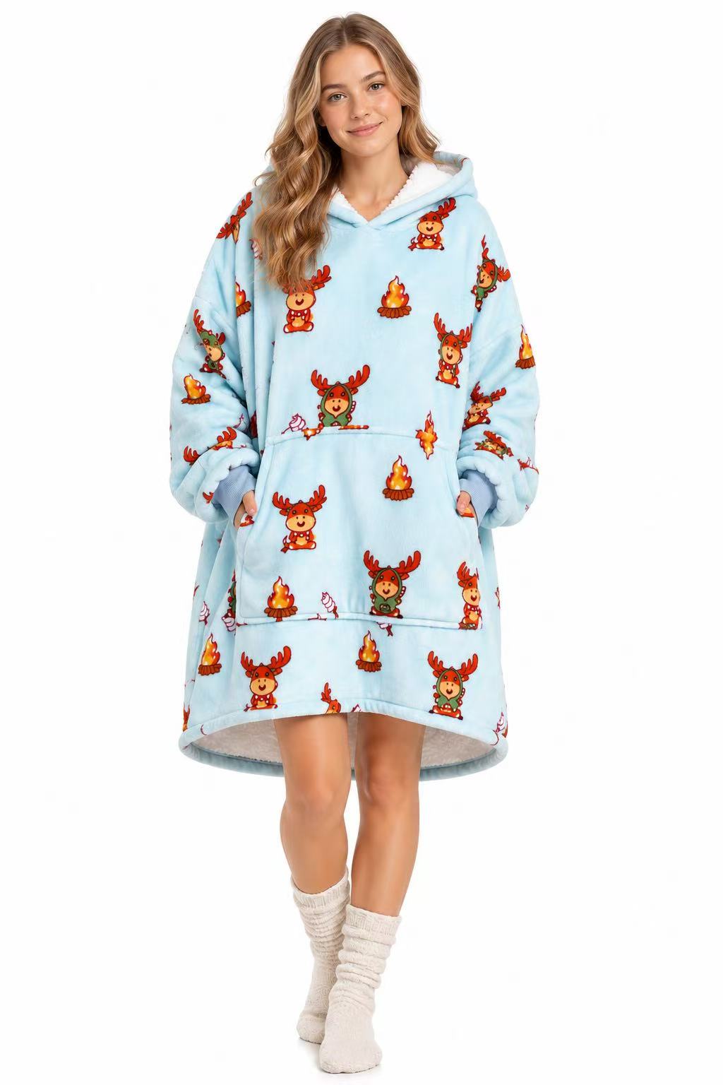 Reindeer Adult Oversized Blanket Hoodie