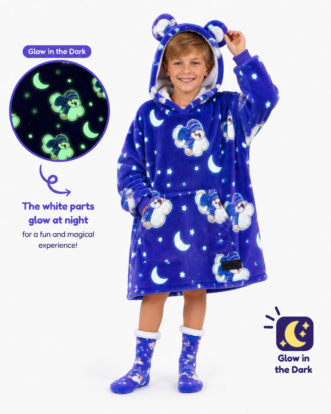 Glow in Dark Sloth Kids’ Blanket Hoodie