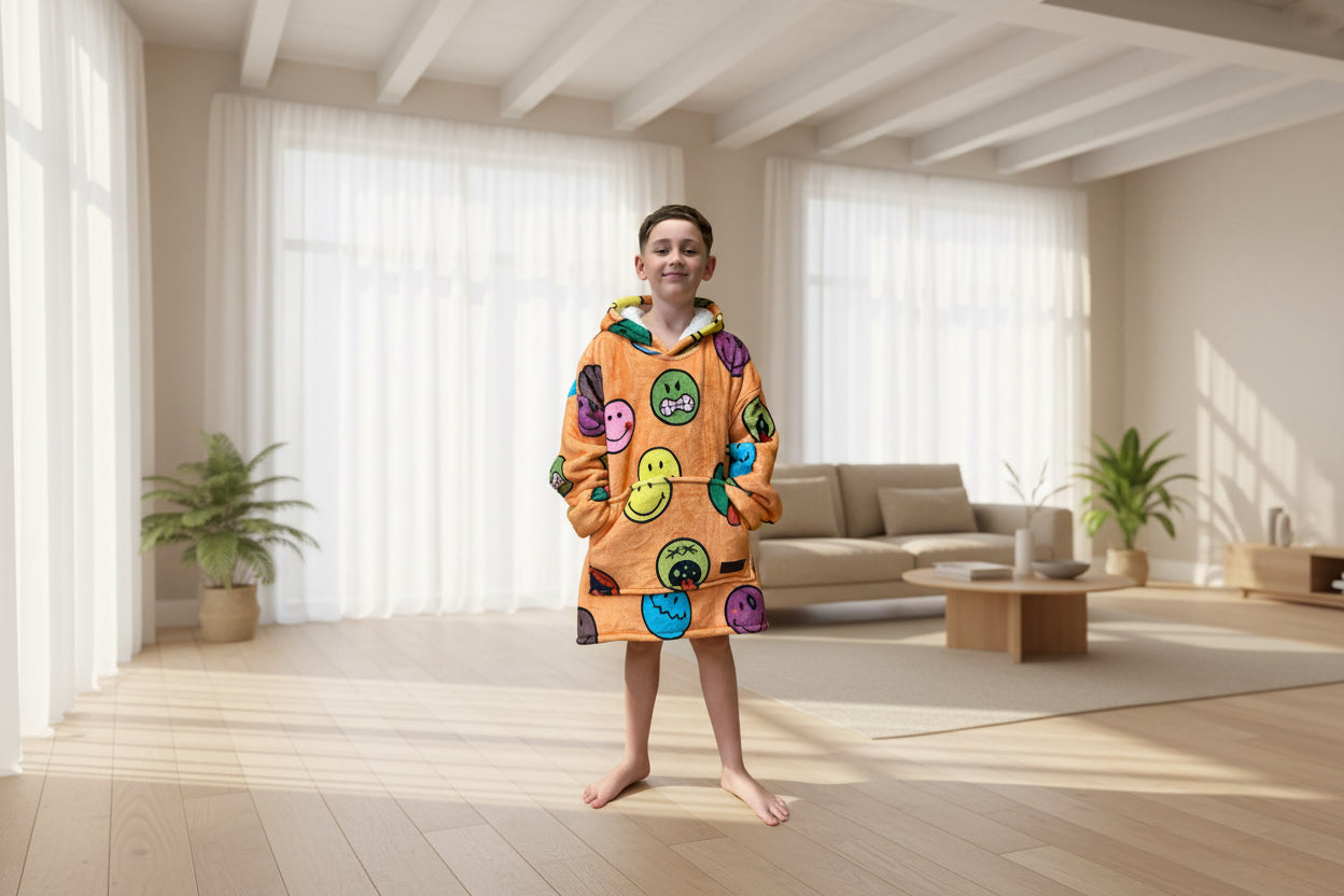 Adult/Youth Emoji Hoodie Blanket & Socks