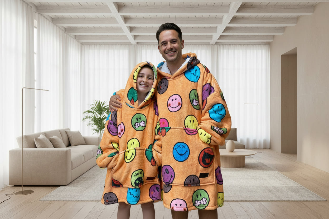Emoji Oversized Blanket Hoodie & Slipper Socks