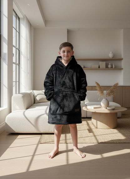 Adult/Youth Black Hoodie Blanket & Socks