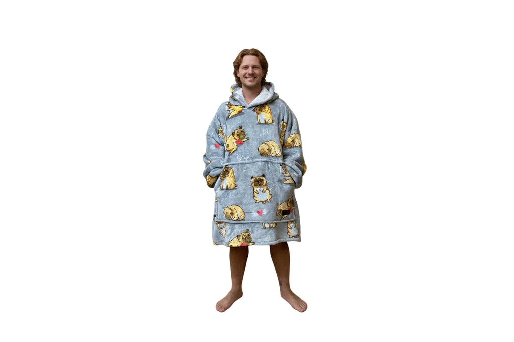 Pug Oversized Blanket Hoodie & Slipper Socks