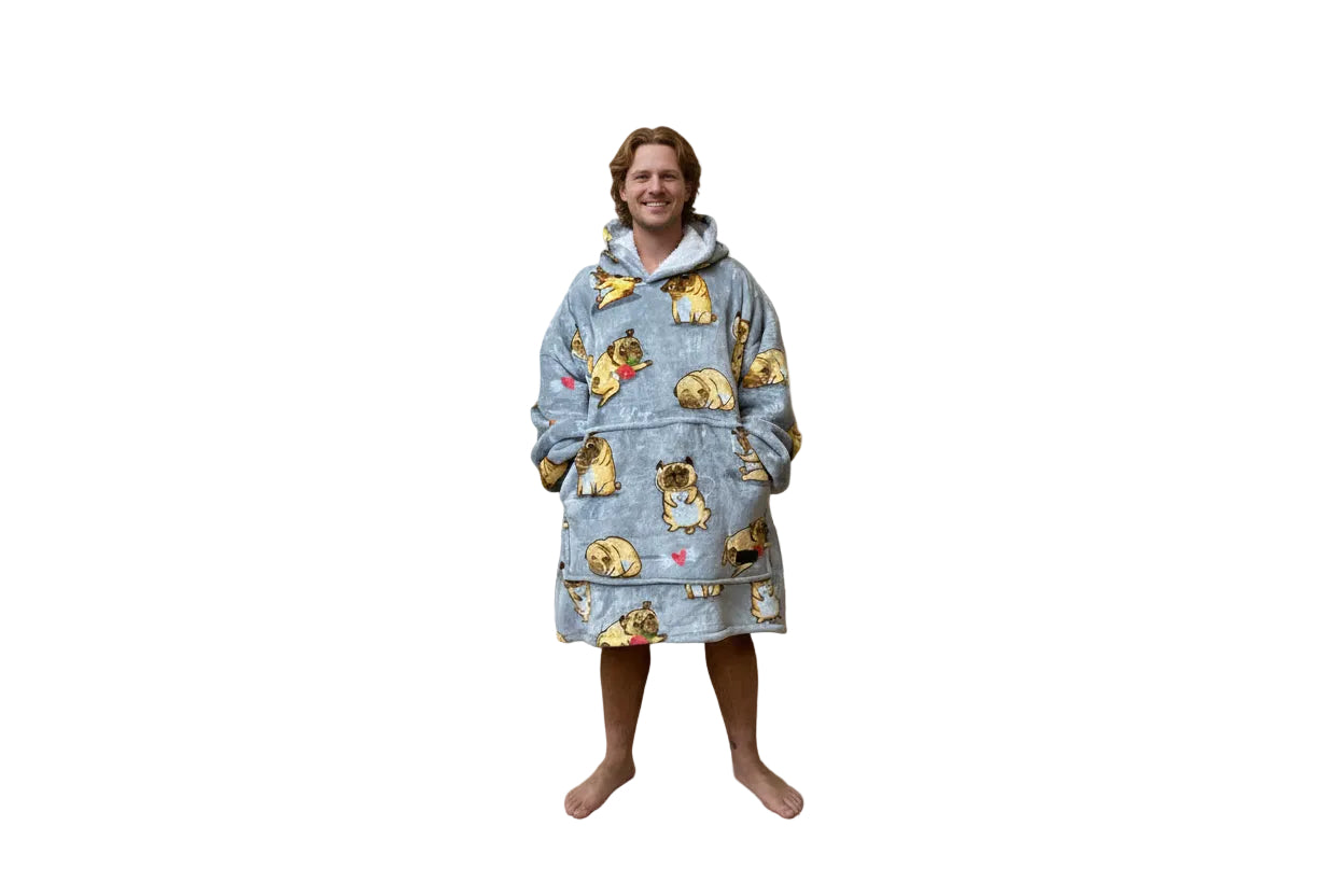 Pug Oversized Blanket Hoodie & Slipper Socks