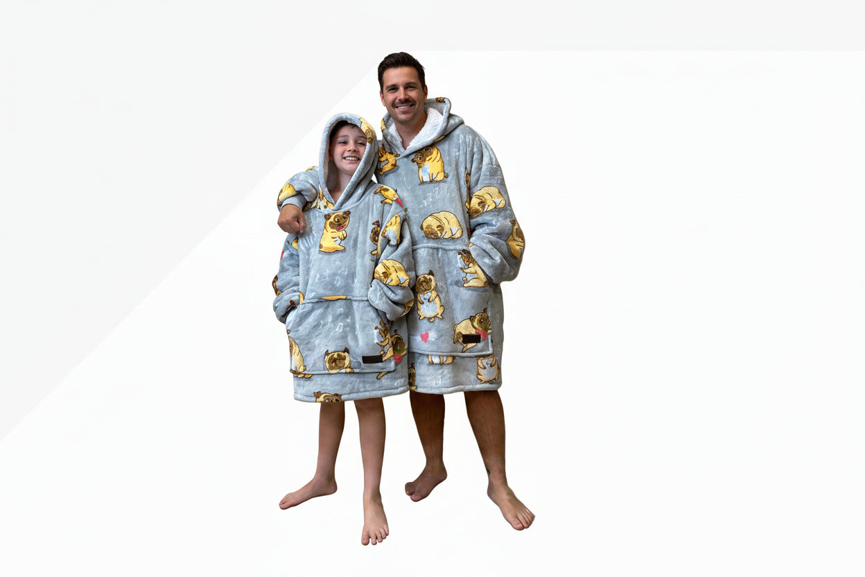 Pug Oversized Blanket Hoodie & Slipper Socks