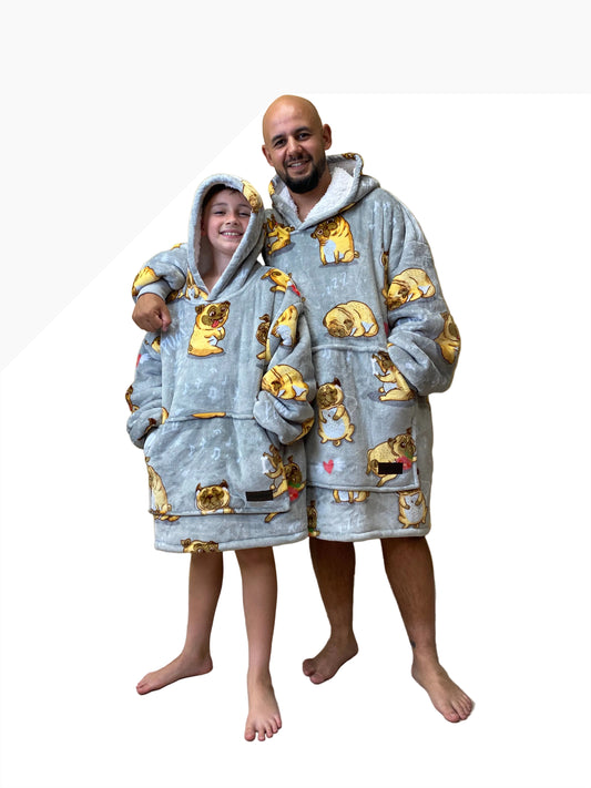 Adult/Youth Pugs Hoodie Blanket & Socks