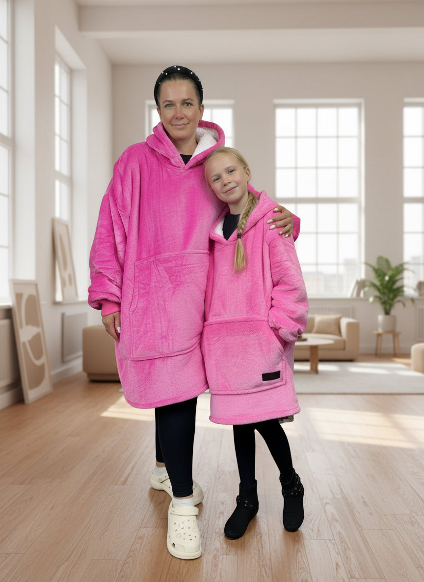 Adult/Youth Hot Pink Hoodie Blanket & Socks