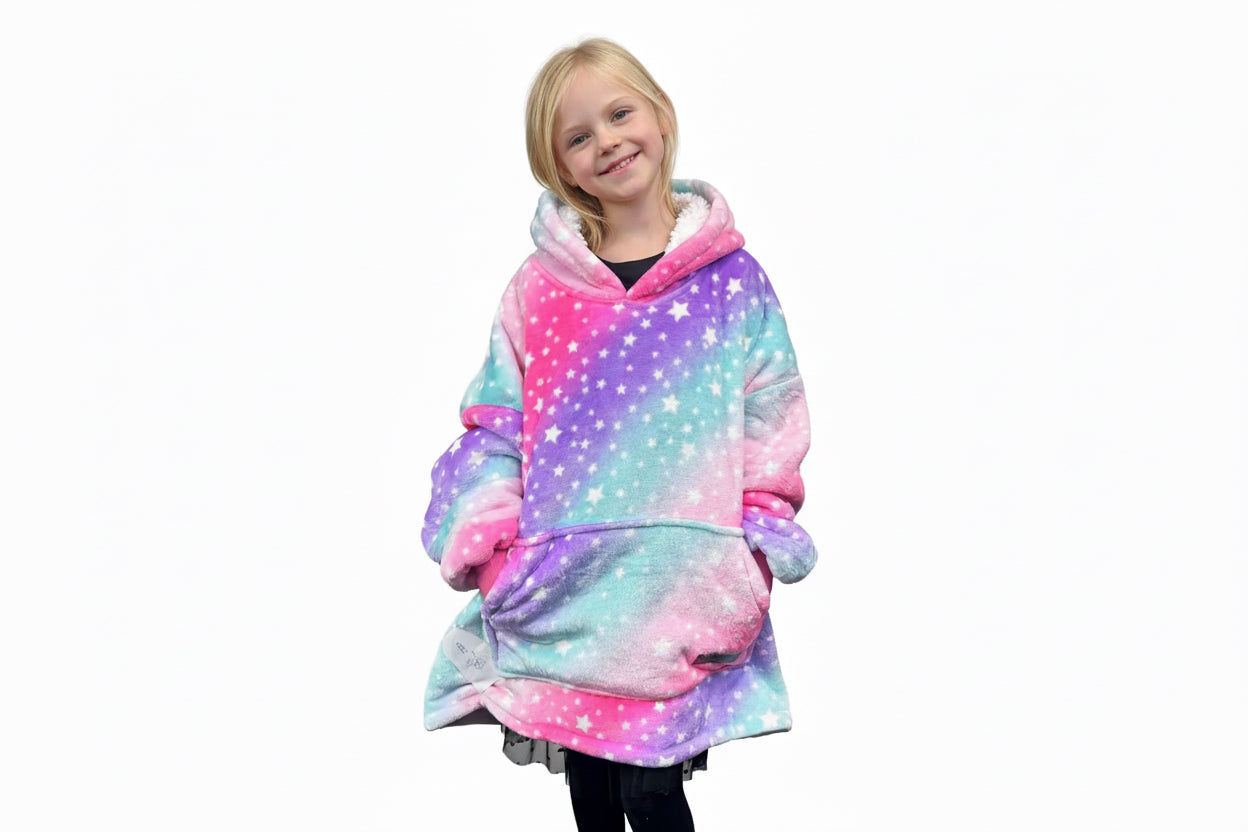 Adult/Youth Rainbow Star Hoodie Blanket