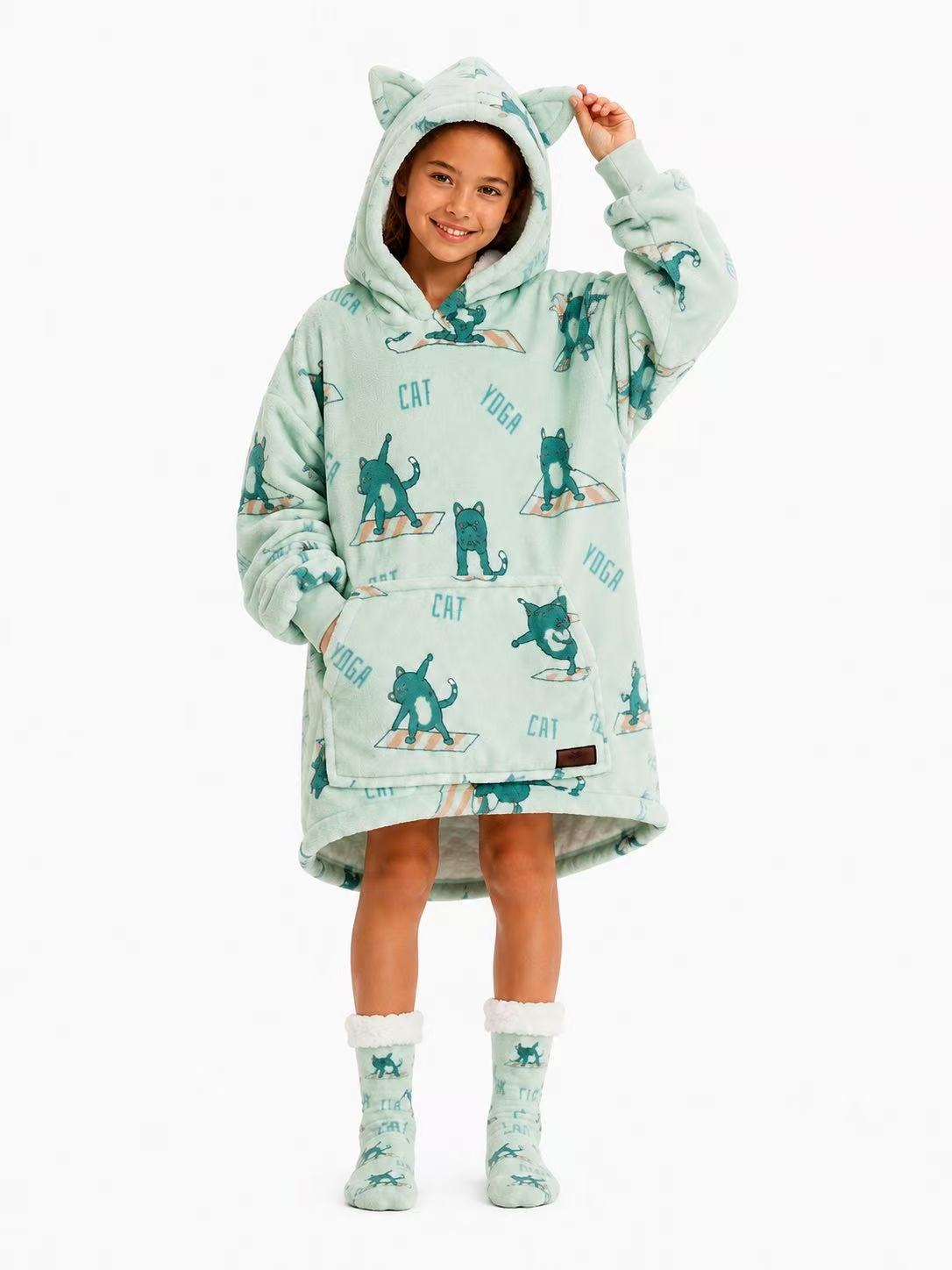 Yoga Cat Kids’ Blanket Hoodie
