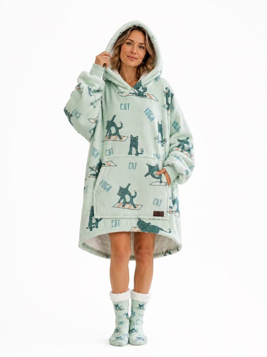 Yoga Cat Adult Oversized Blanket Hoodie