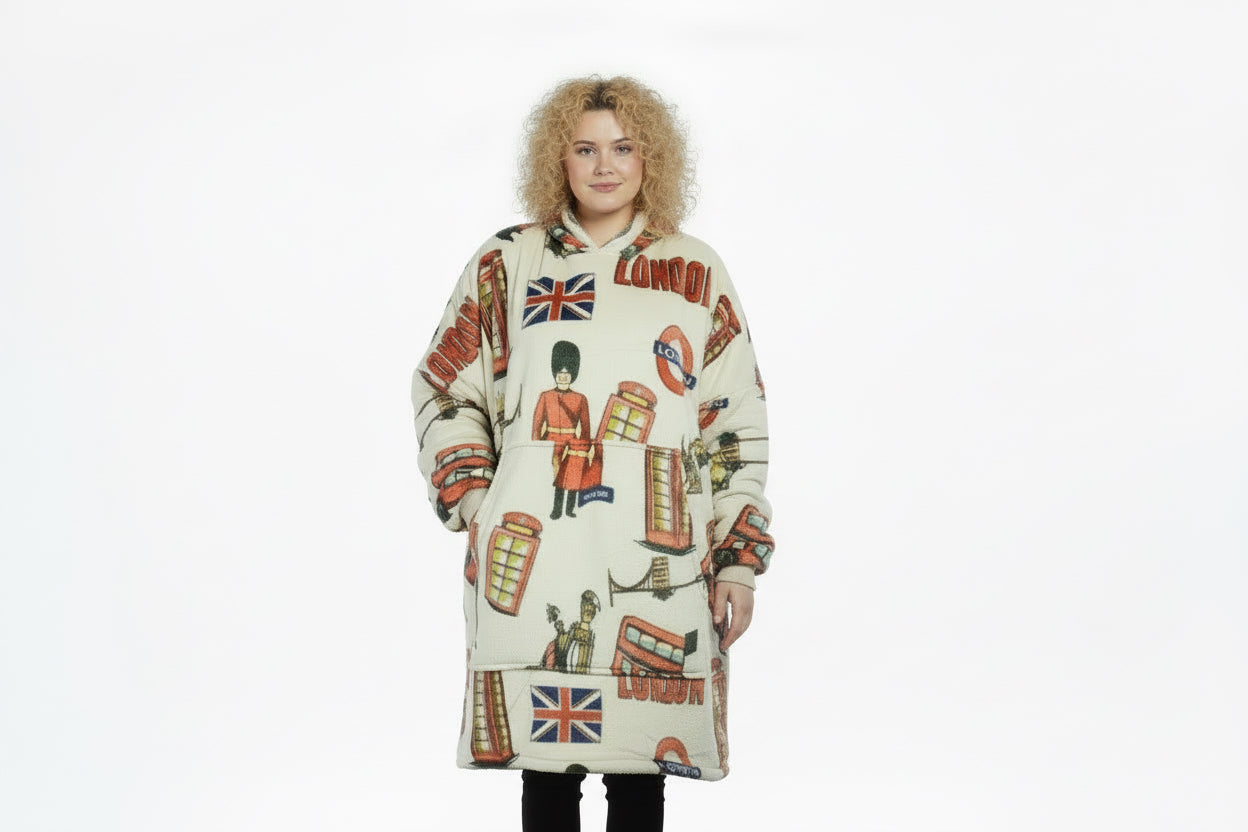 London Oversized Blanket Hoodie & Slipper Socks
