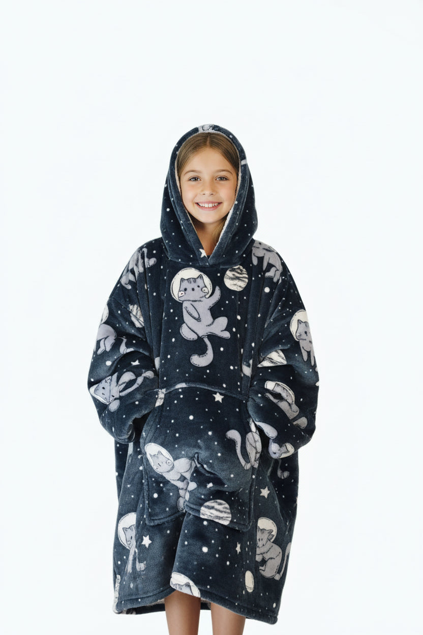 Glow In The Dark Cat Oversized Blanket Hoodie & Slipper Socks