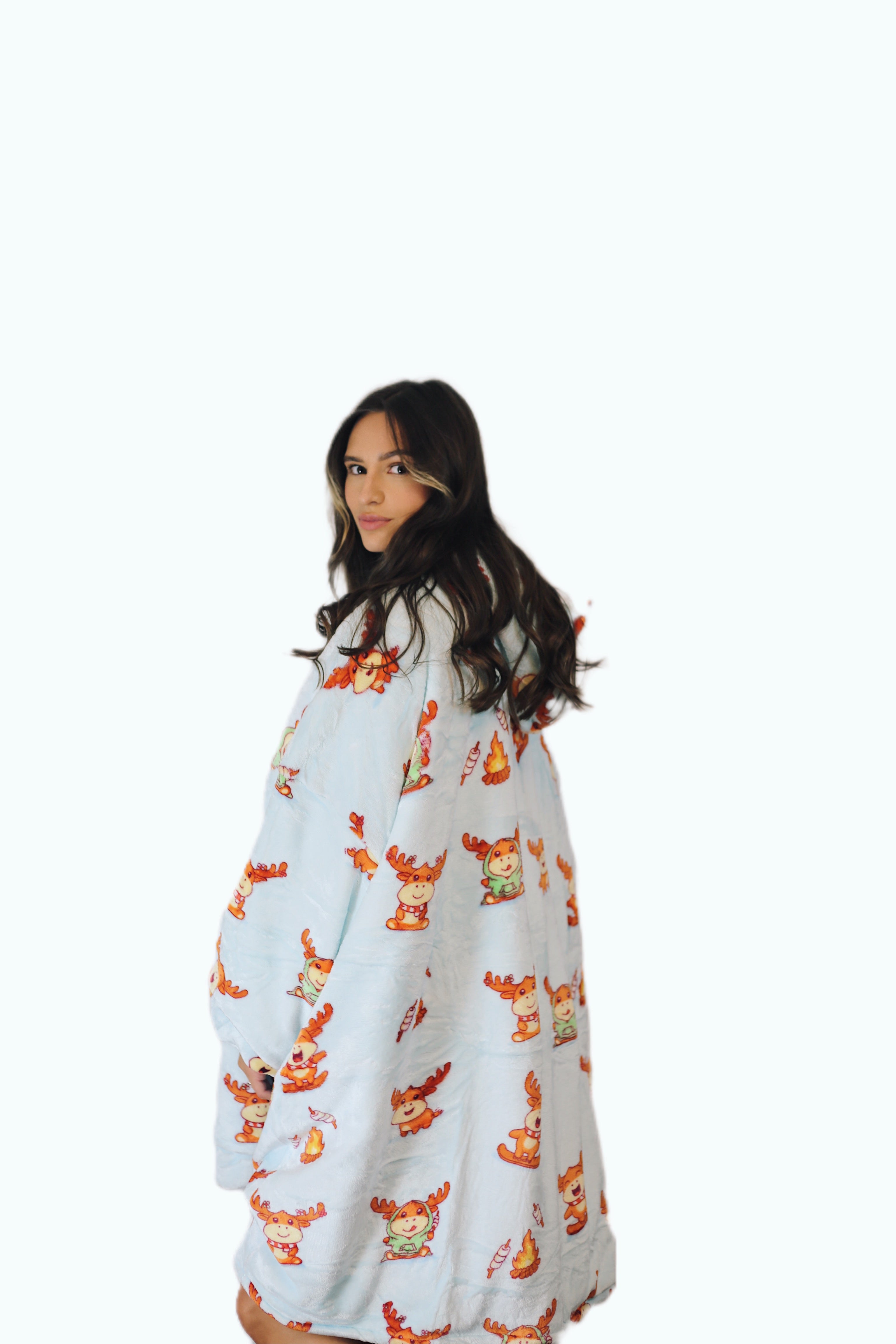 Reindeer Oversized Blanket Hoodie & Slipper Socks