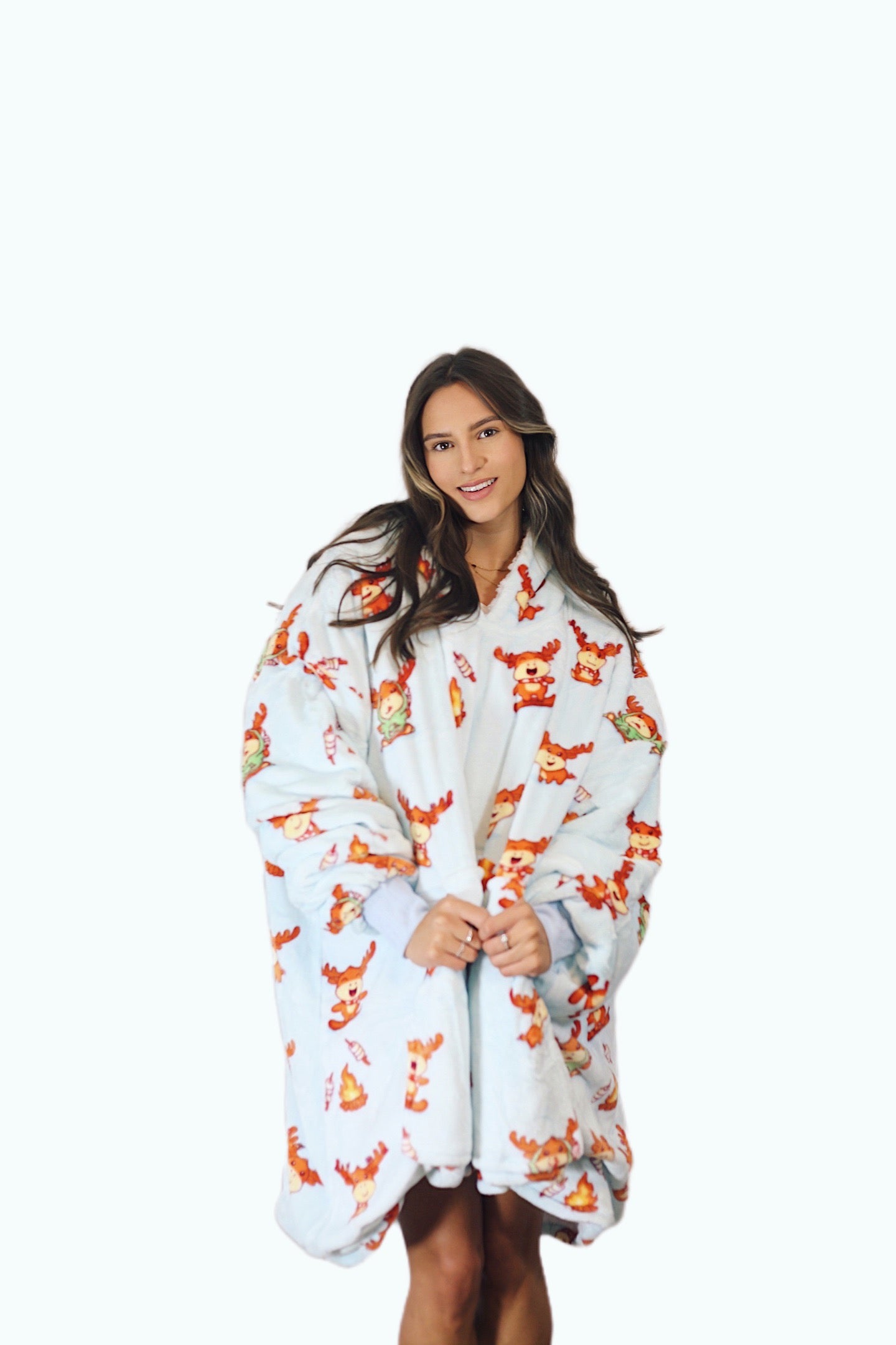 Reindeer Oversized Blanket Hoodie & Slipper Socks