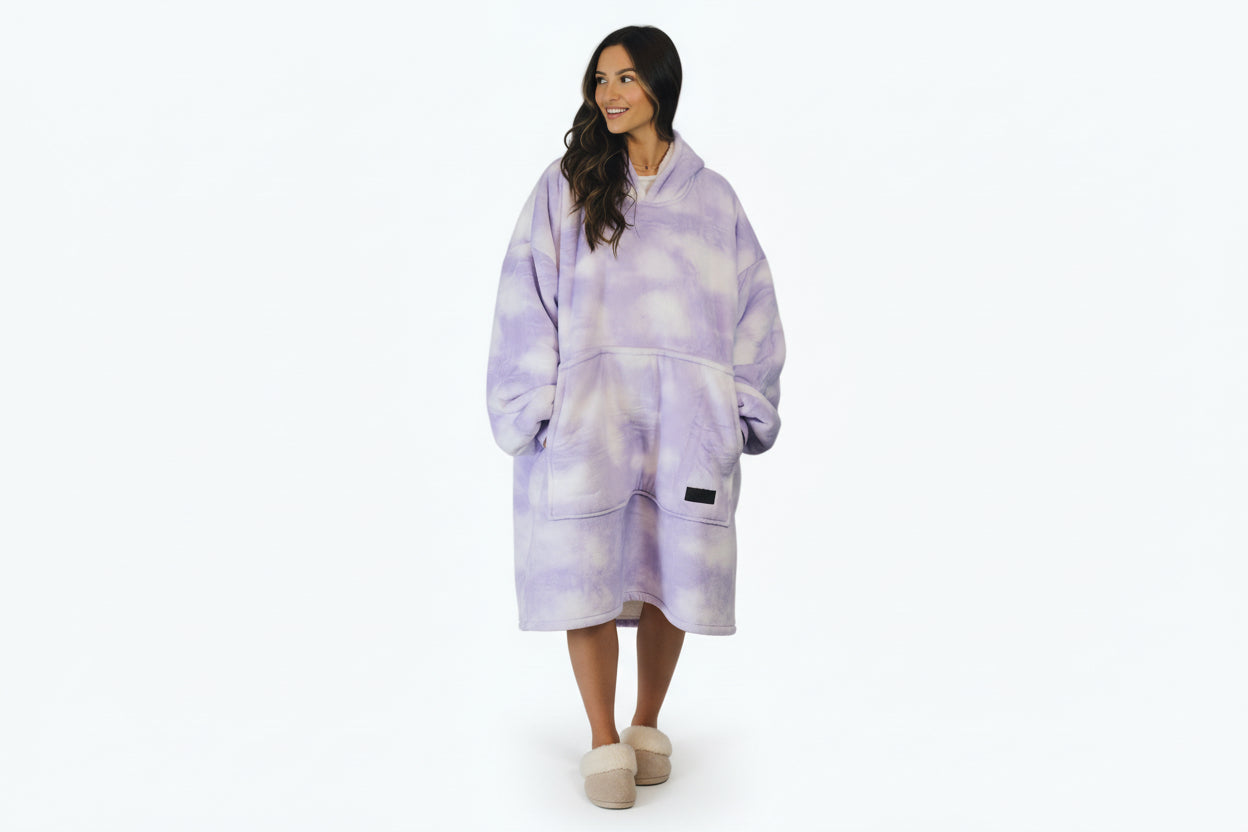Purple Cloud Oversized Blanket Hoodie & Slipper Socks