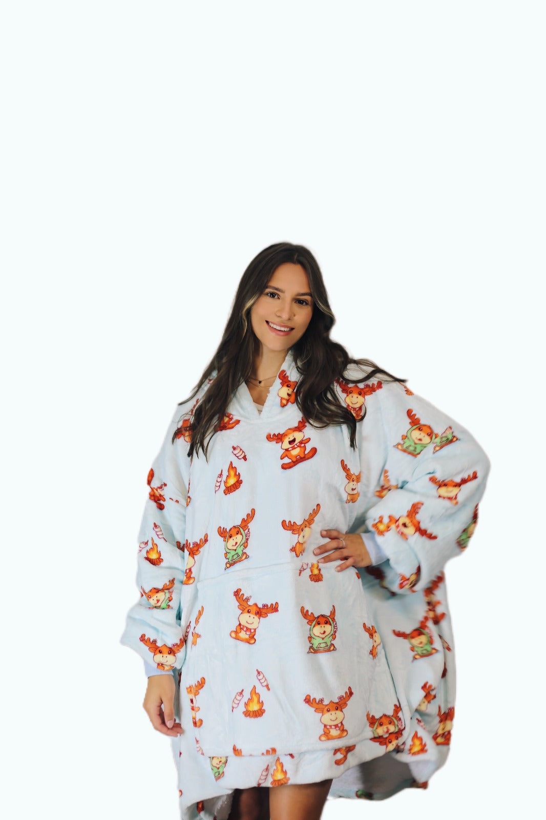 Reindeer Oversized Blanket Hoodie & Slipper Socks
