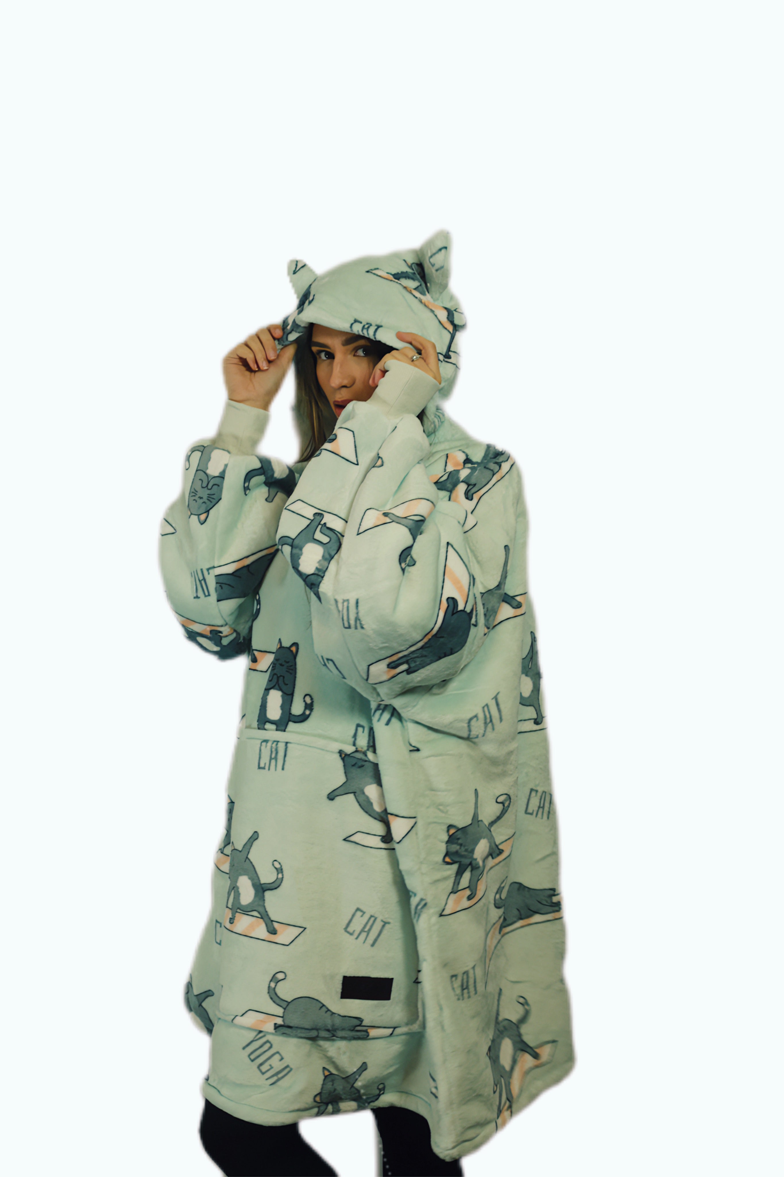 Yoga Cat Oversized Blanket Hoodie & Slipper Socks