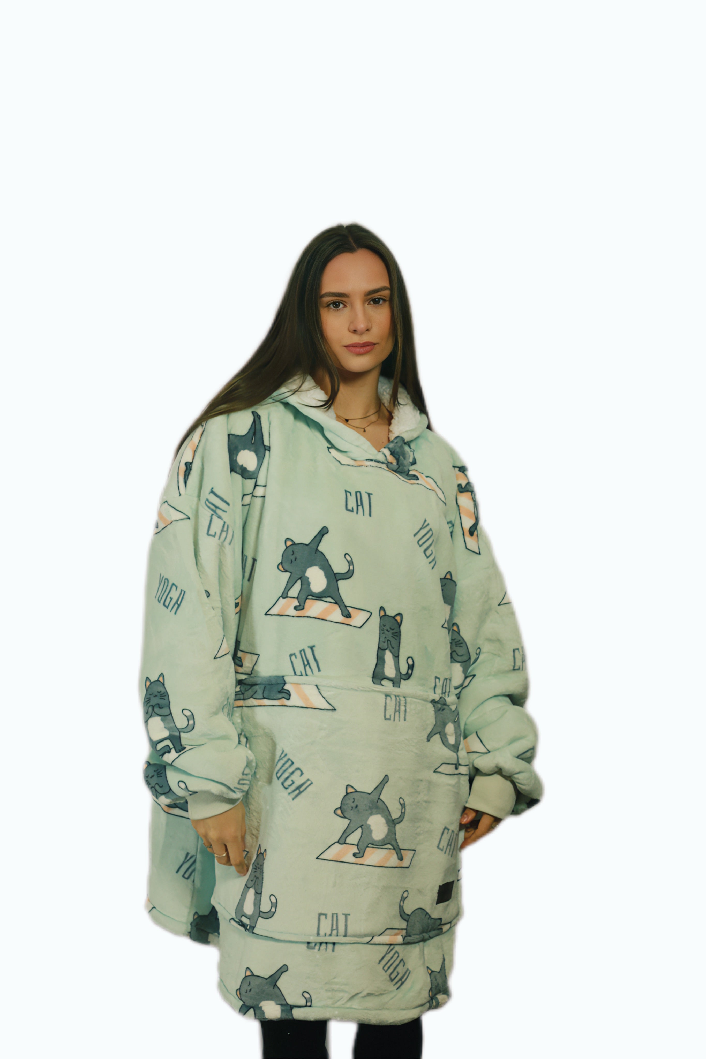 Yoga Cat Oversized Blanket Hoodie & Slipper Socks