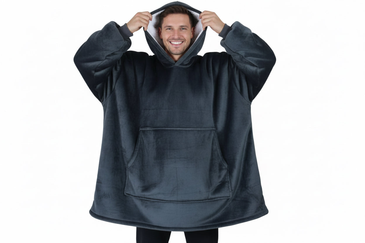 Black Oversized Blanket Hoodie & Slipper Socks