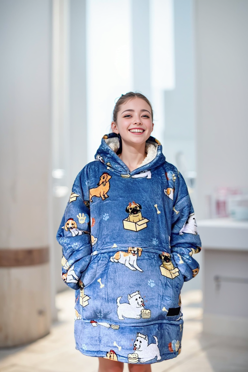 Mixed Dog Oversized Blanket Hoodie & Slipper Socks